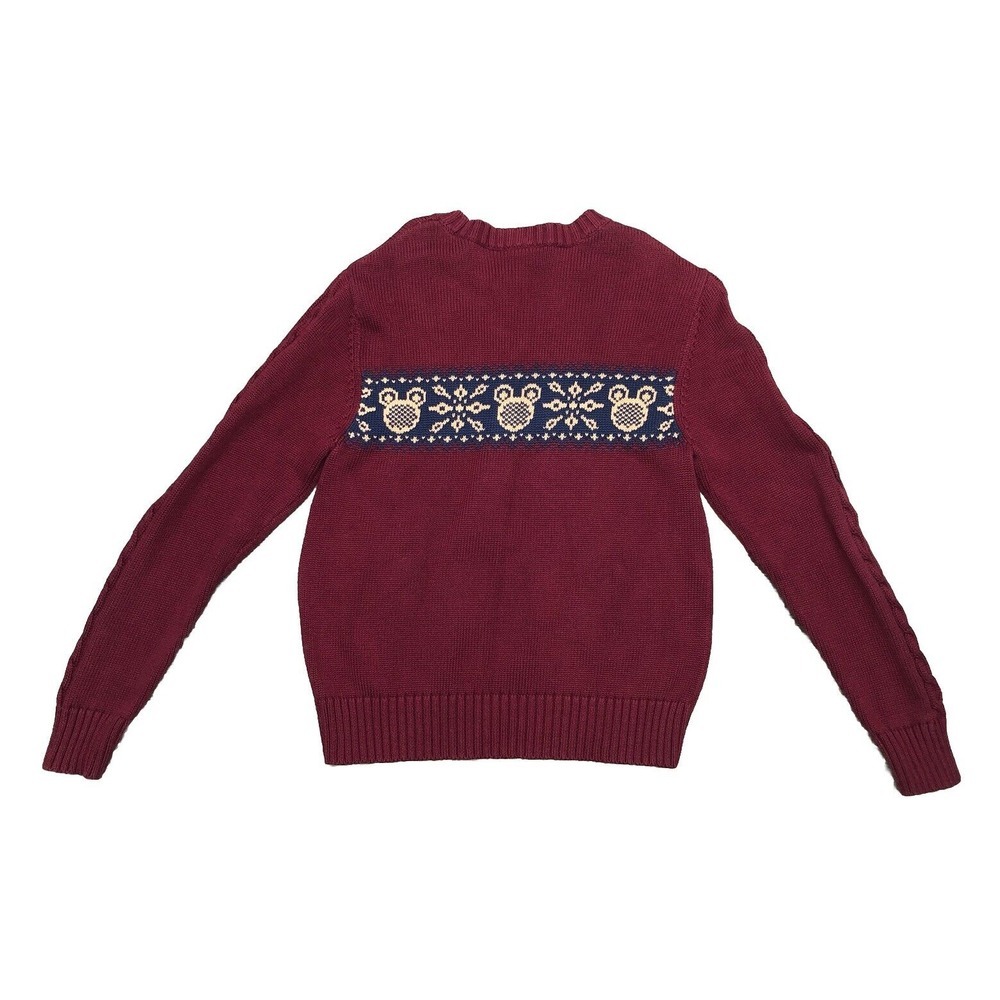 Vtg Y2K Disney Mickey Mouse Fair Isle Sweater Women's  S Burgundy Cable Sleeve‎ - Picture 3 of 8